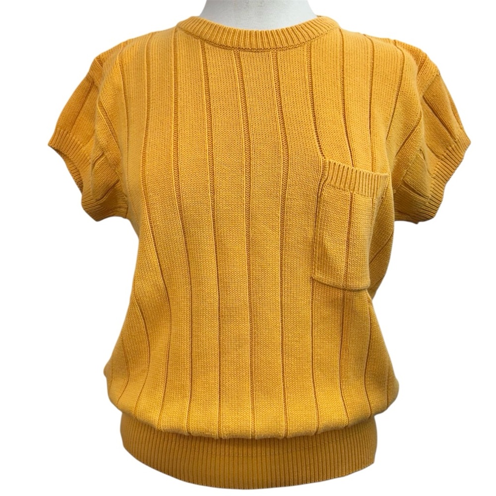 Liz Sport Vintage 80s Short Sleeve Yellow Knit Sweater Liz Claiborne  Medium